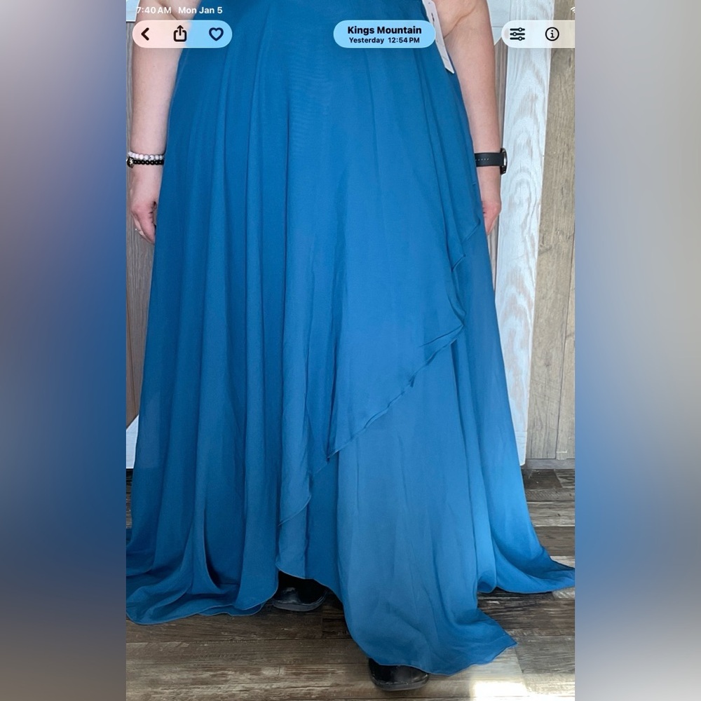 Chic Asymmetrical Teal evening Dress. Pretty side ruffle size 28 - Picture 5 of 9